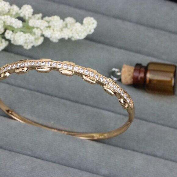 Rose Gold Bangle with Unique Textured Detailing and CZ Accents, XPBL0436 - Picture 12 of 12